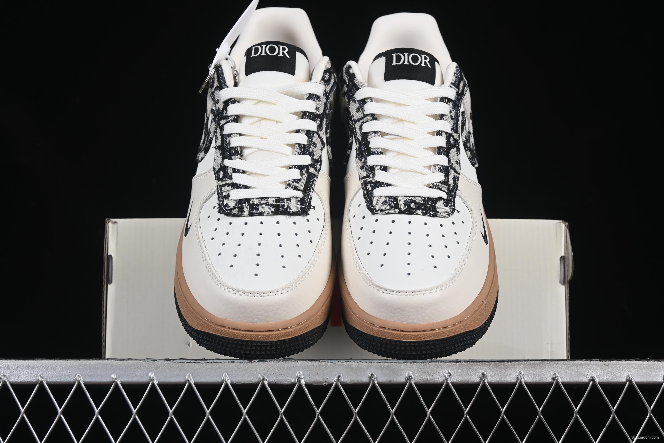 Nike Air Force 1 '07 Low Dior Collaboration Beige Black Grey Stitch Casual Sneakers - KK1988-048