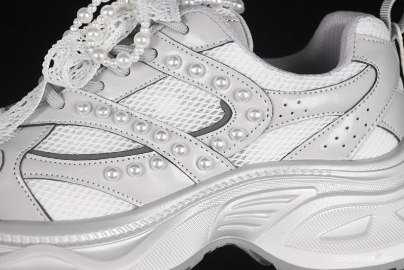 GG-CC Lace Pearl Chain Casual Platform Dad Shoes - 250310 Silver