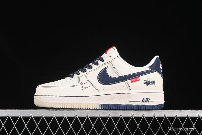 Nike Air Force 1 '07 Low Stussy Collaboration Dual-Tone Blue Red Logo Casual Sneakers - HH7518-072