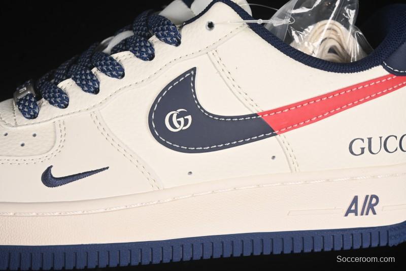 Nike Air Force 1'07 Low Gucci Collaboration Blue Red Swoosh Casual Sneakers - JJ2508-713