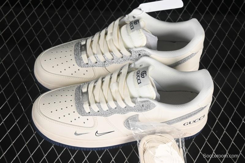 Nike Air Force 1 '07 Low Gucci Collaboration Silver Swoosh Casual Sneakers - XS1958-546