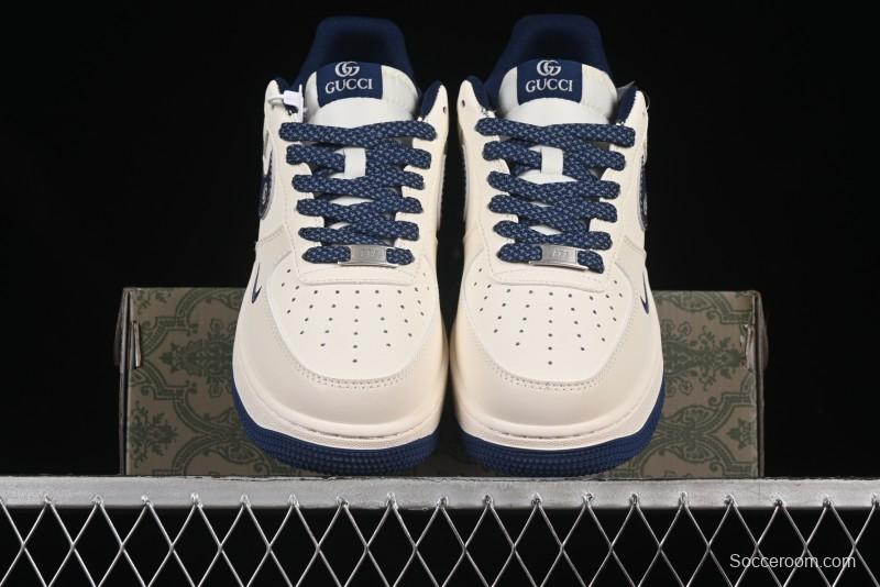 Nike Air Force 1'07 Low Gucci Collaboration Blue Red Swoosh Casual Sneakers - JJ2508-713