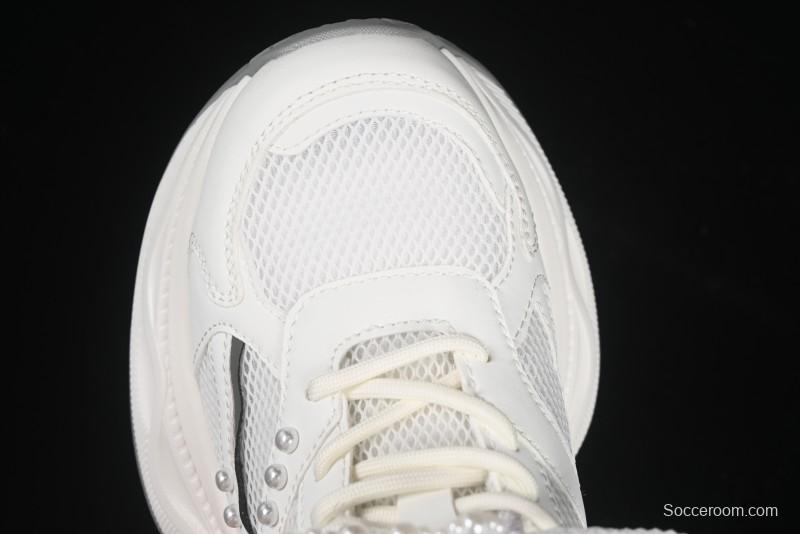 GG-CC Lace Pearl Chain Casual Platform Dad Shoes - 250310 White
