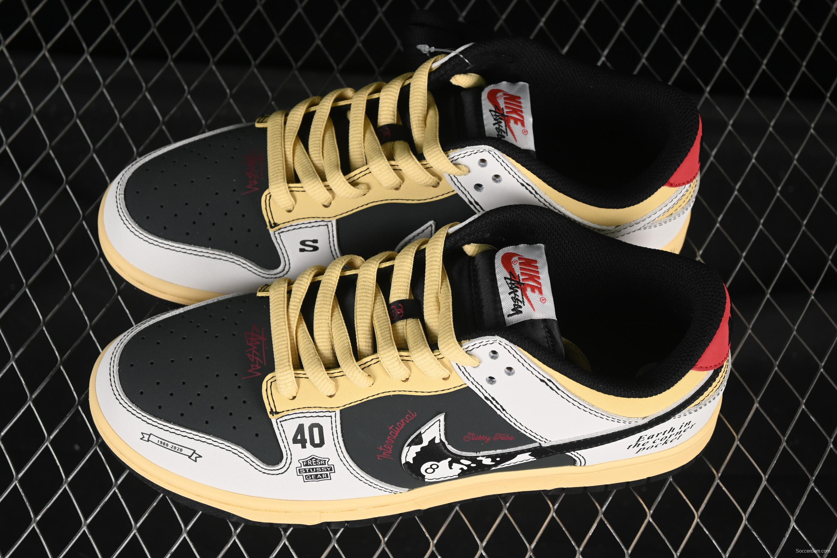 Nike SB Dunk Low Stussy Collaboration Black Red Anniversary Custom Low-Top Casual Skate Shoes - ST6636-002