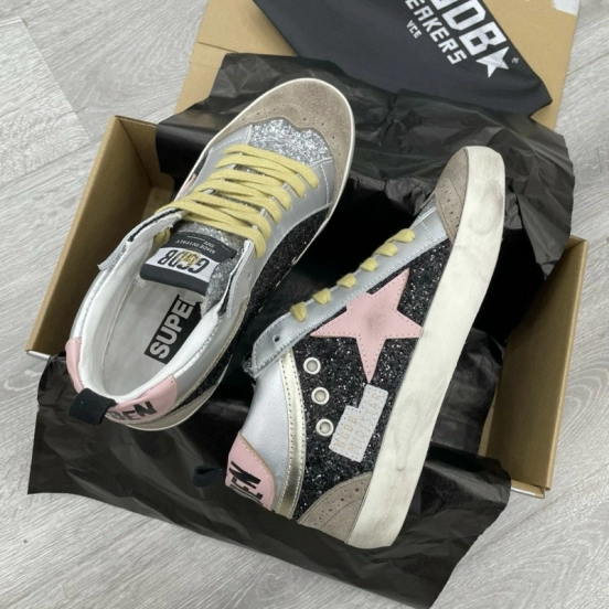 2024 Unisex GGDB pink black silver glitter suede leather high top sneakers MJ00300