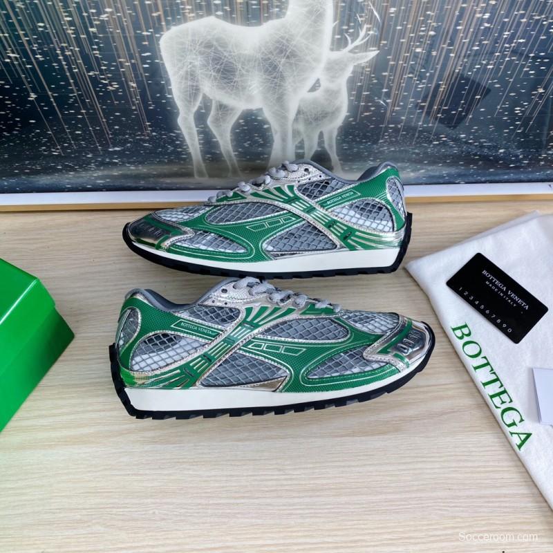 2025 Unisex Bottega Veneta Green Silver Mesh Sneakers LY00310