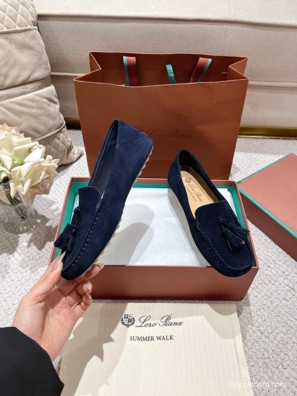 2025 Women Le Parmentier Navy Suede Loafers Tassel LY00391