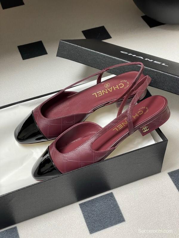 2025 Women Chanel Purple Black Leather Sling-back Pumps KFY00300