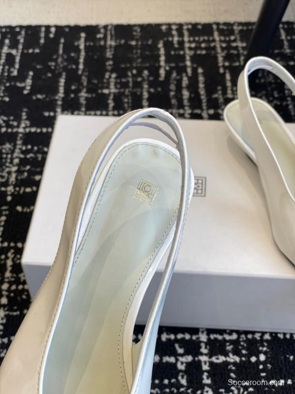 2025 Women Toteme White Patent Leather Slingback Pointed Toe Pumps
