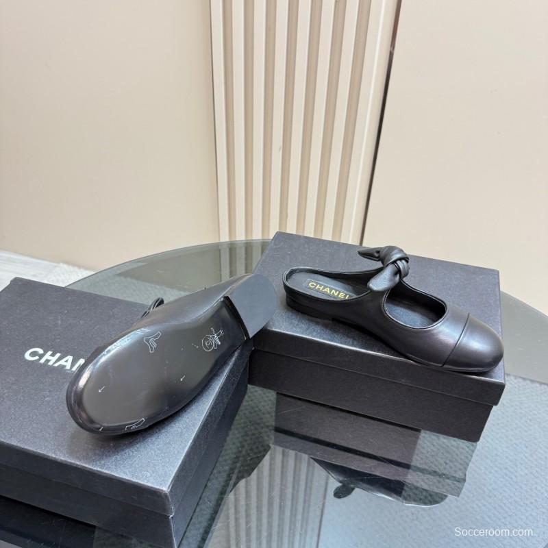 2025 Women Chanel Black Lambskin Leather Mules KFY00270