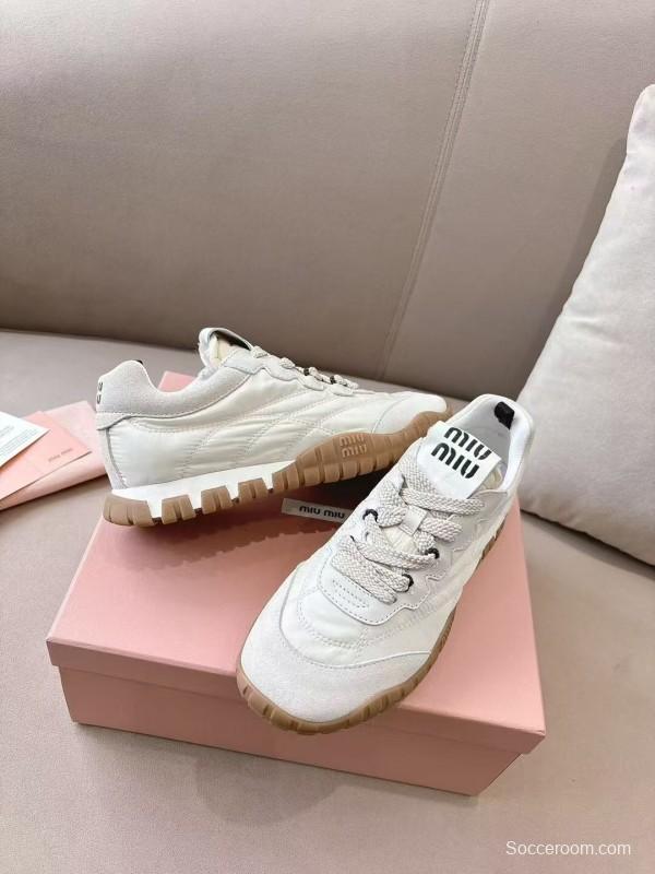 2025 Women Miu Miu White Beige Leather Nylon Casual Shoes KFY00280