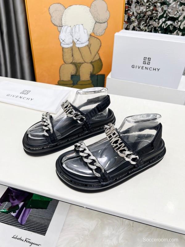 2025 Women Givenchy Black Transparent Rubber Sandals Chain Detail LY00260