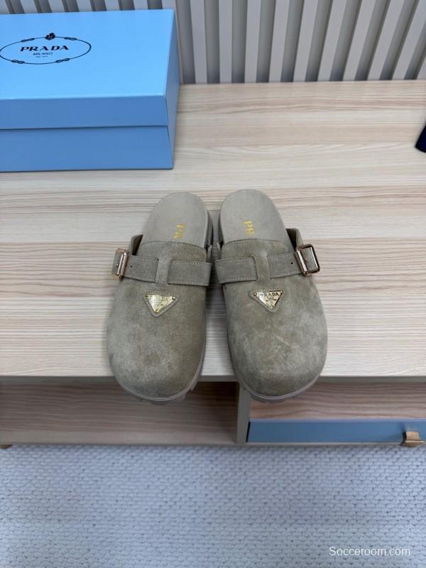 2025 Prada Grey Suede Slippers LY00280