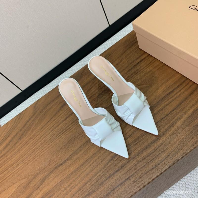 2025 Women Gianvito Rossi White Leather Pointed Toe High Heel Mule