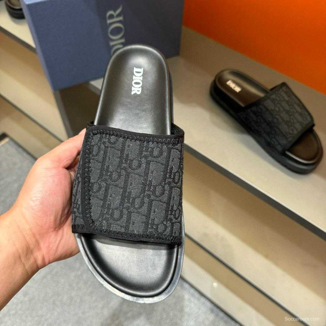 2024 Dior Black Fabric Leather Slippers MJ00180