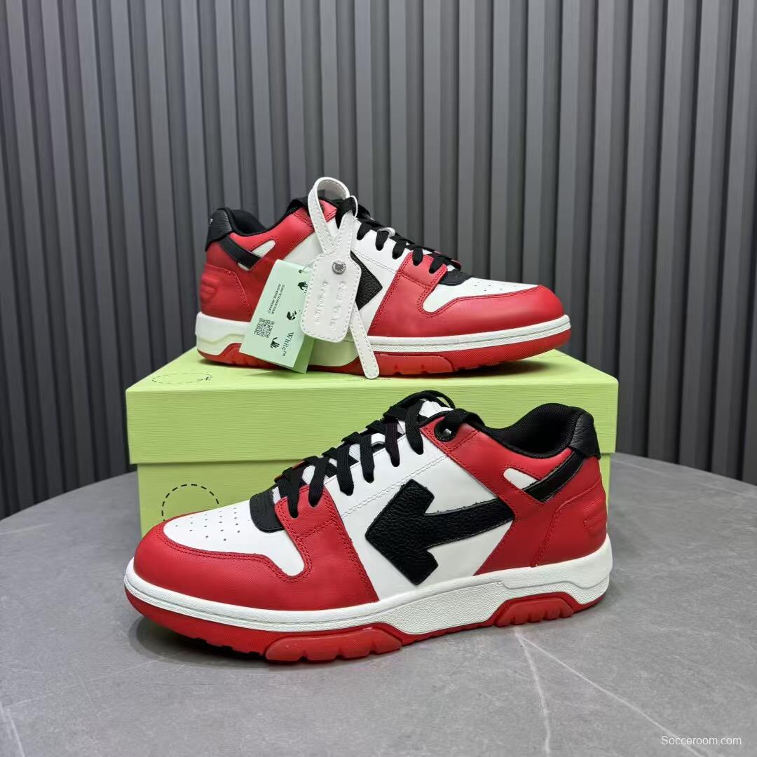 2025 Unisex Off-White Red White Black Leather Sneakers KFY00320