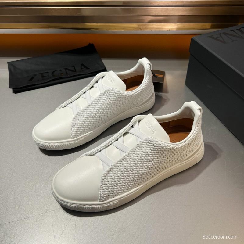 2024 Men Ermenegildo Zegna White Leather PELLETESSUTA Sneakers MJ00280