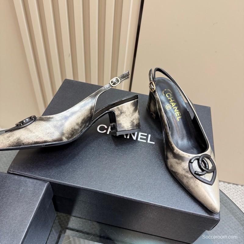 2025 Women Chanel Black Leather Slingback Pumps