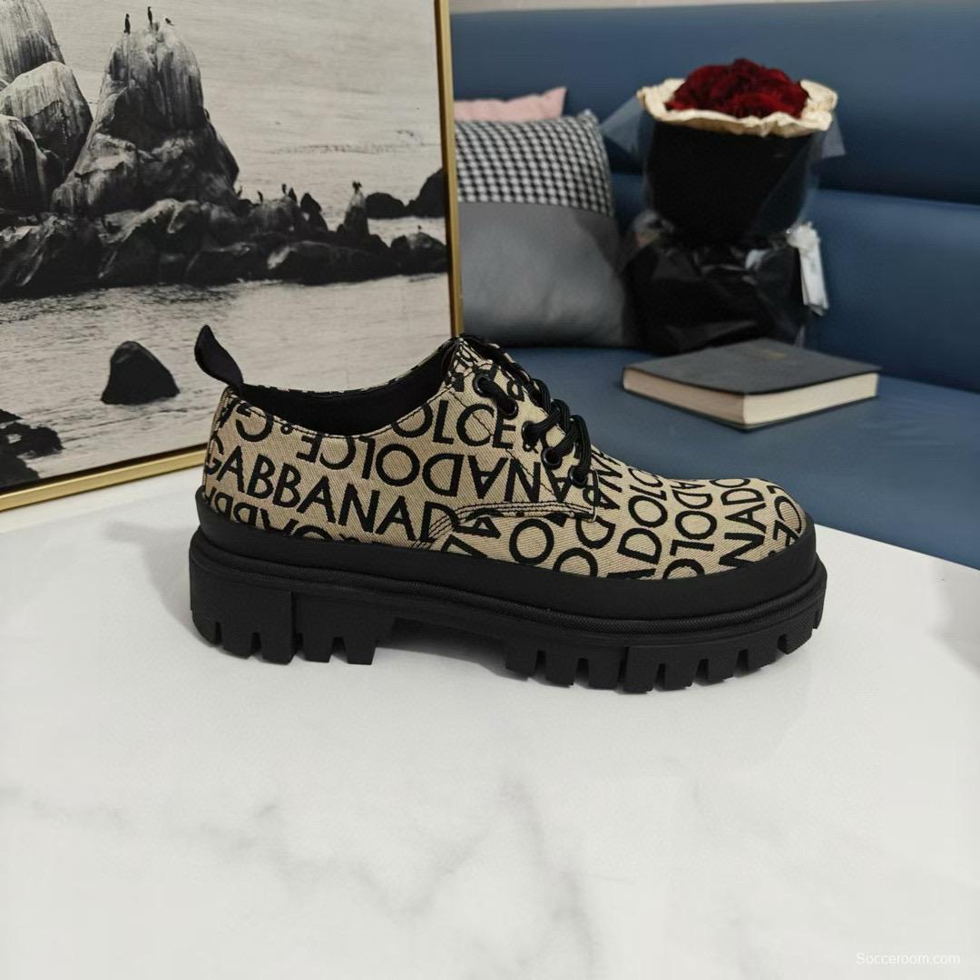 2024 Women Dolce & Gabbana Beige Black Canvas Derby Shoes