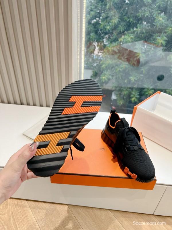 2024 Unisex Hermès black orange knit sneakers