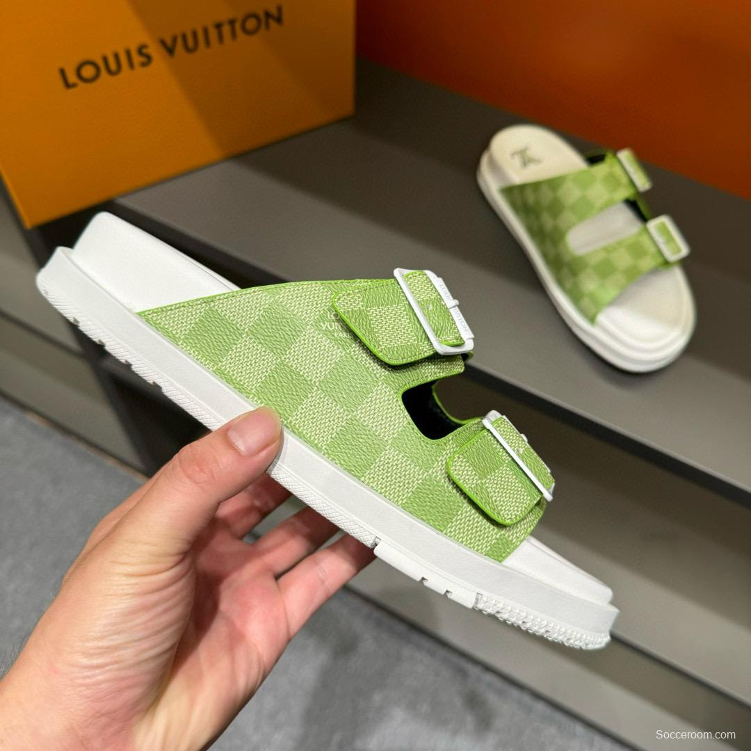 2024 Slippers Louis Vuitton Light Green White Leather Slippers