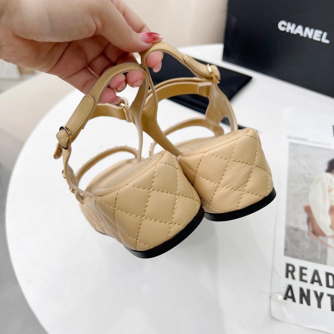 2025 Women Chanel Beige Leather Sandals LY00260