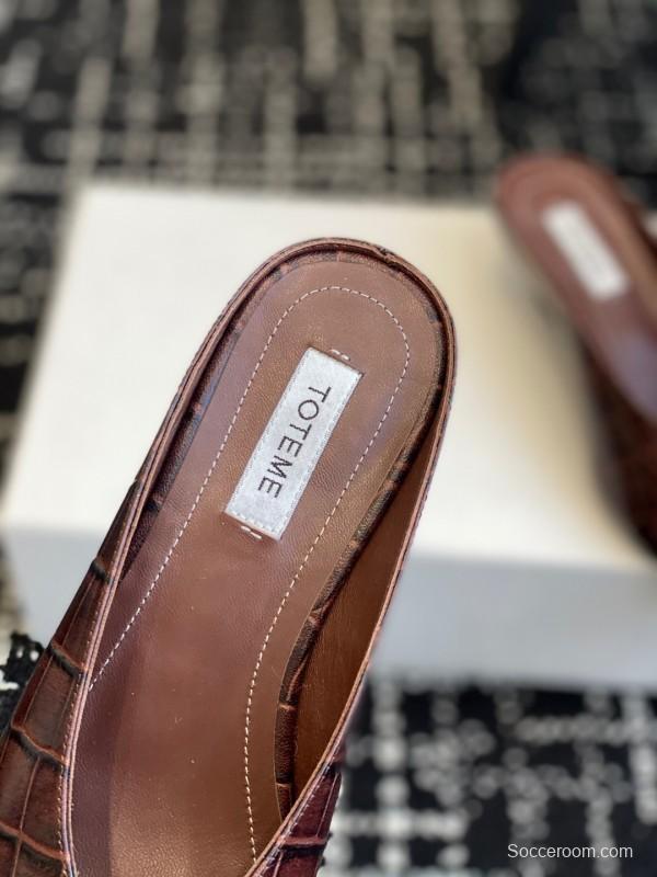 2025 Women Toteme Brown Leather Mule Shoes