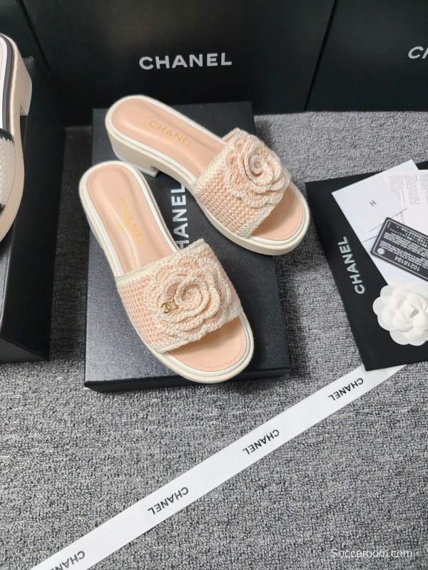 2025 Women Chanel Beige Fabric Slippers CC Logo LY00000