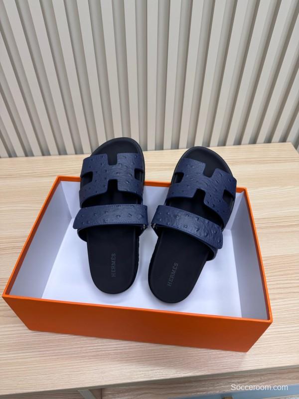 2025 Slippers Hermès Dark Blue Leather Slippers