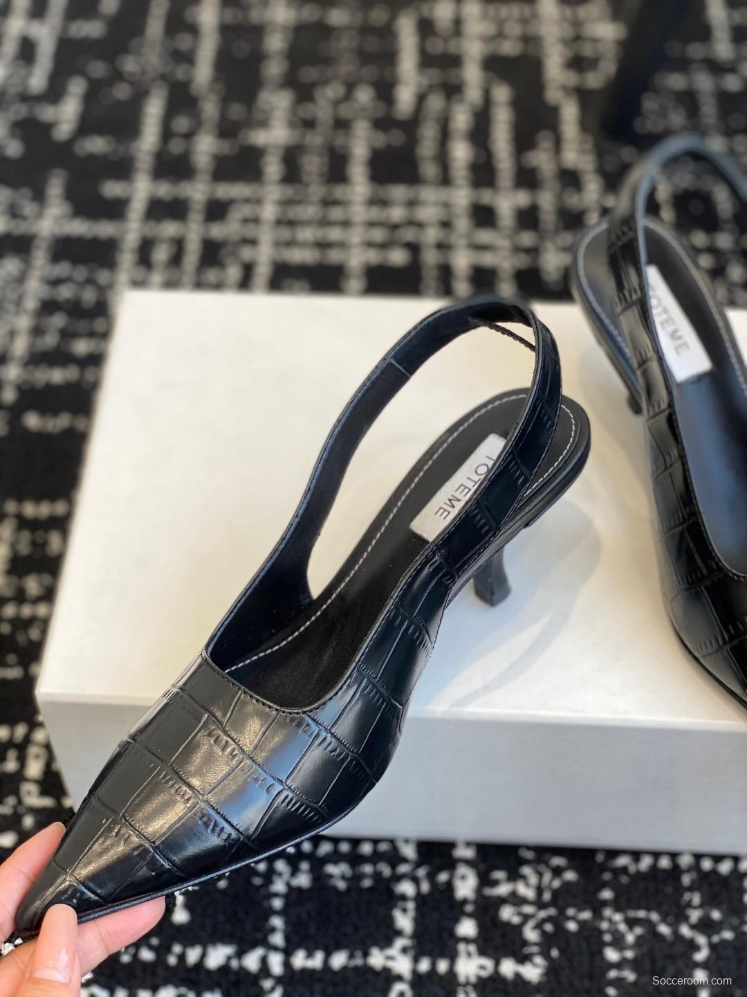 2025 Women Toteme Black Leather Slingback Pointed Toe KFY00290