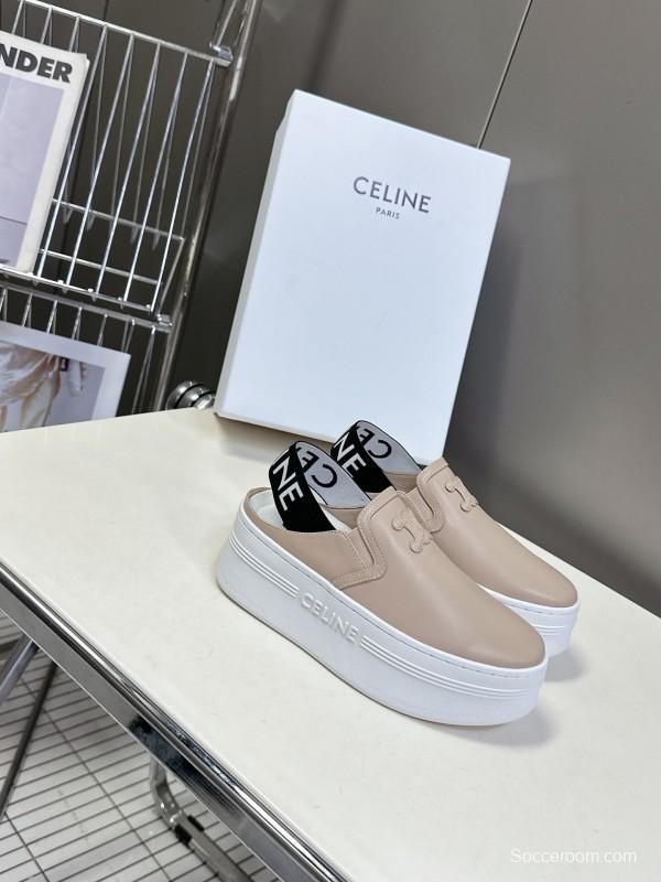 2025 Women Celine Beige Leather Slip-On Sneakers