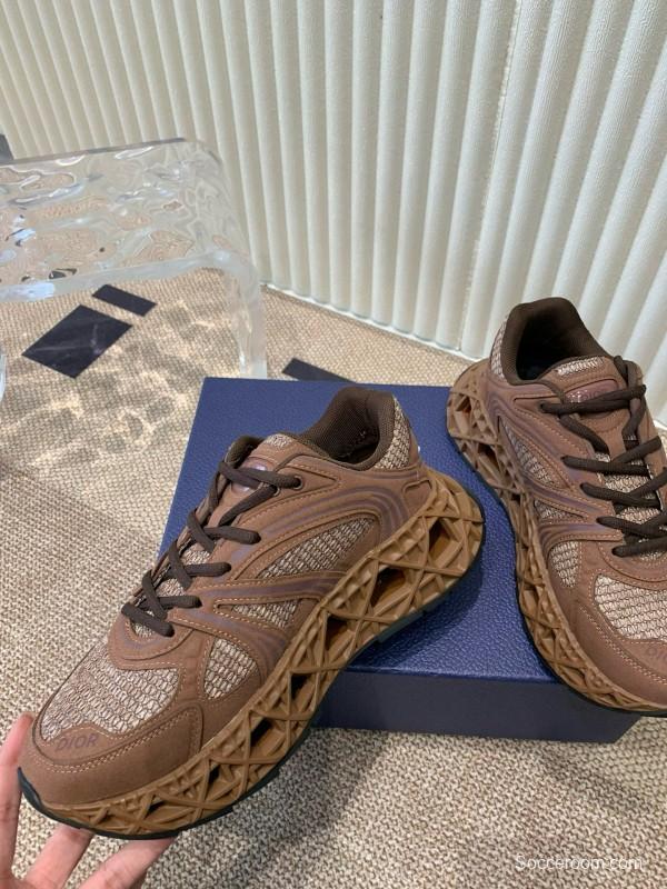 2024 Unisex Dior Brown Mesh Leather Sneakers MJ00400