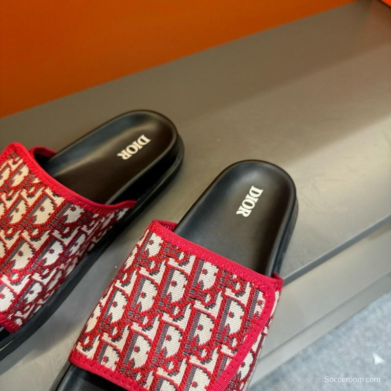 2024 Dior Red White Jacquard Slippers MJ00180