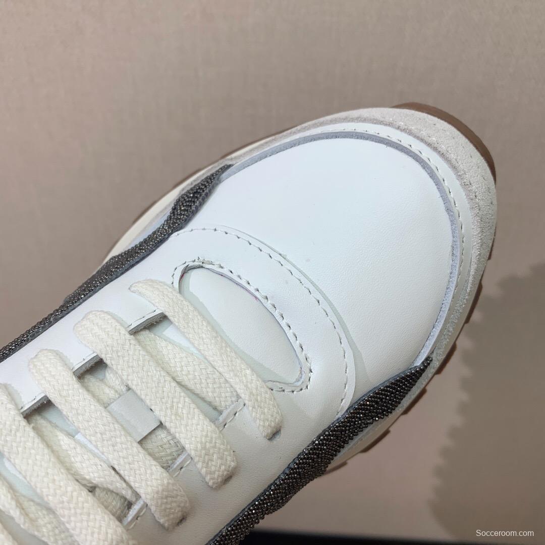 2025 Unisex Brunello Cucinelli White Grey Leather Suede Sneakers LY