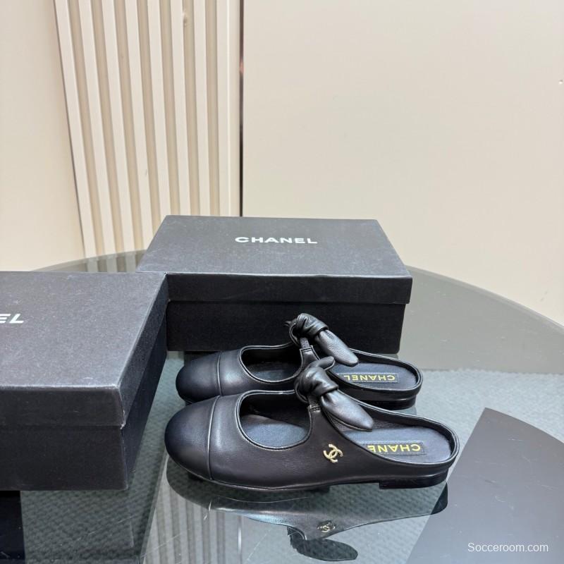 2025 Women Chanel Black Lambskin Leather Mules KFY00270