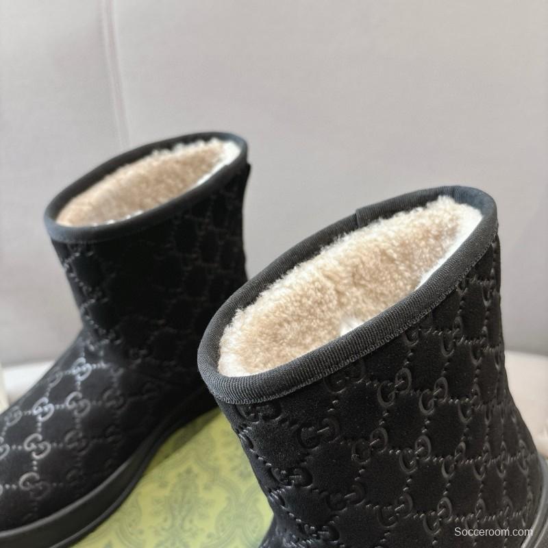 2024 Women Gucci Black Suede Shearling Snow Boots MJ00350
