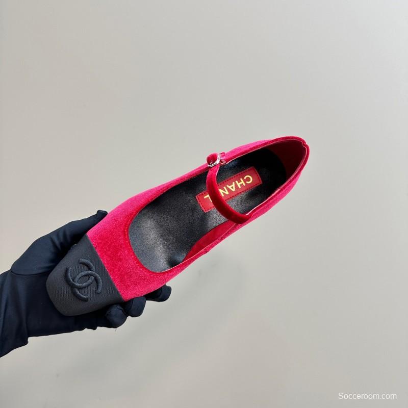2025 Women Chanel Red Black Suede Leather Mary Jane Exclusive KFY00290