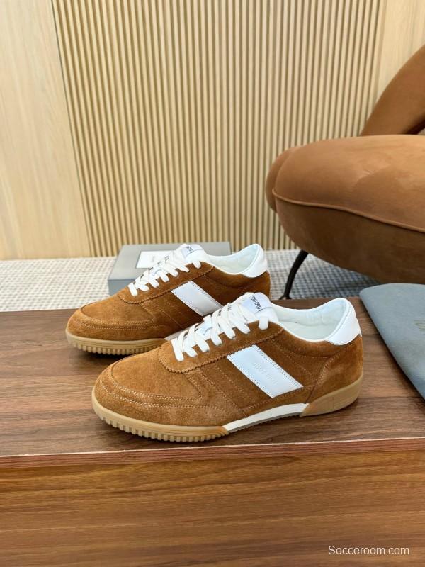 2025 Men TOM FORD Brown White Suede Leather Casual Shoes LY00360