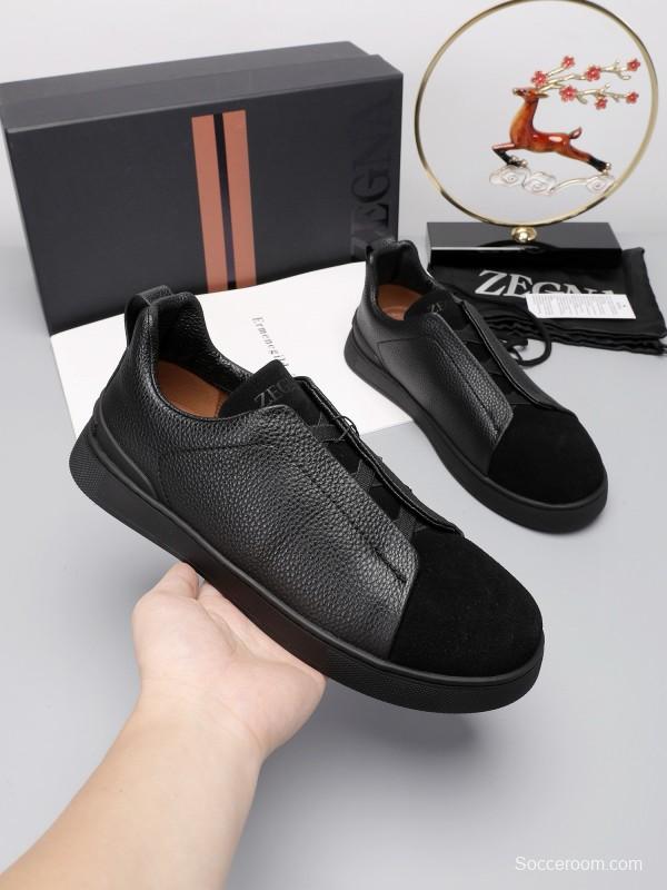 2024 Men Ermenegildo Zegna Black Leather Suede Sneakers MJ00240