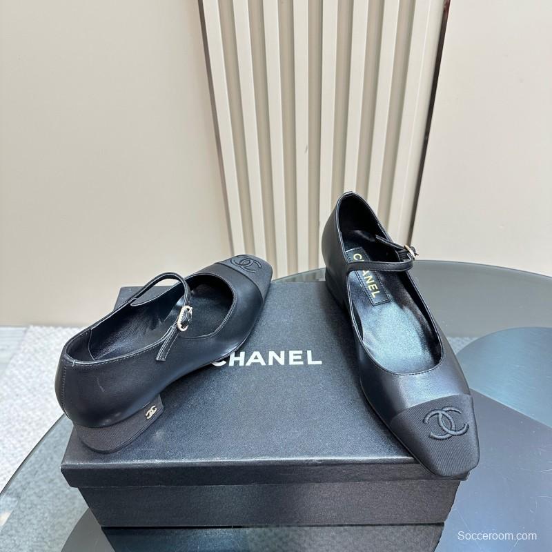 2025 Women Chanel Black Lambskin Mary Jane Shoes KFY00290