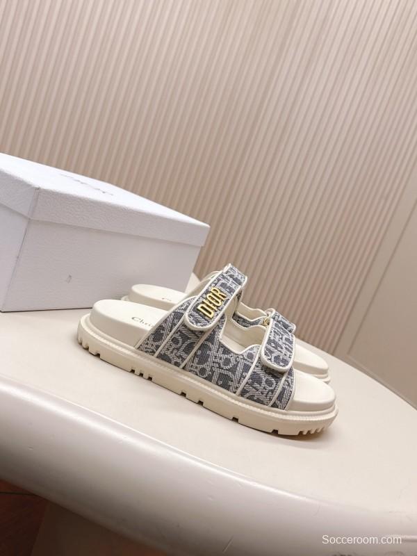 2025 Women Dior Gray Canvas Leather Sandals LY