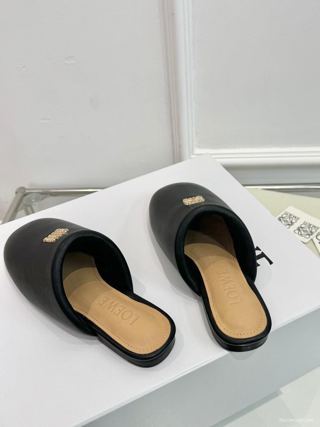 2025 Women Loewe Black Leather Slippers LY00270