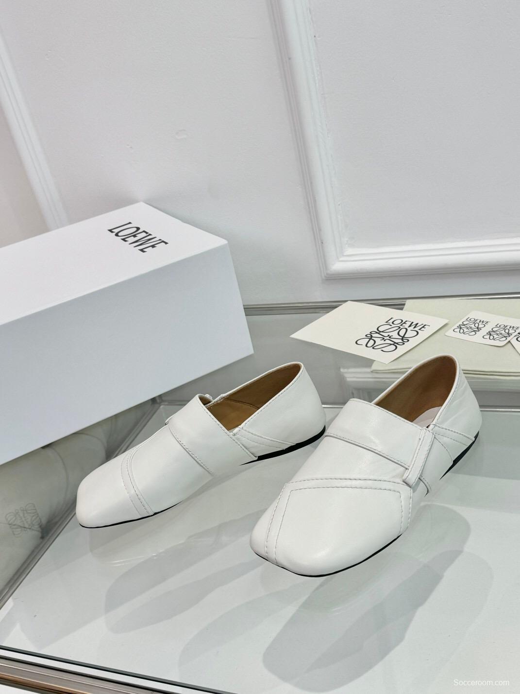 2025 Women Loewe White Leather Loafers LY00291