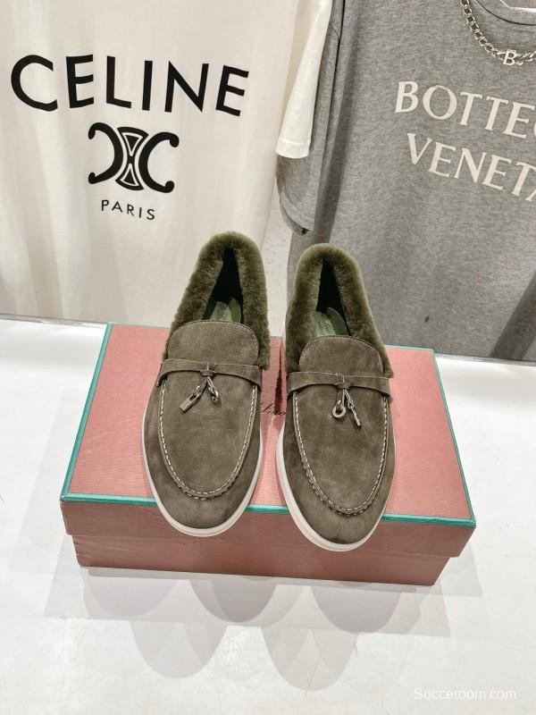 2024 Women LP Brown Suede Loafers With Wool Lining MJ00300