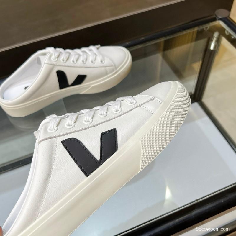 2025 Women VEJA White Black Canvas Leather Slip-On Sneaker MJ00240