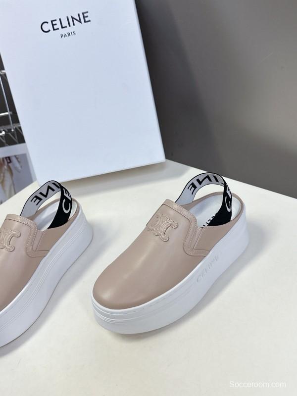 2025 Women Celine Beige Leather Slip-On Sneakers