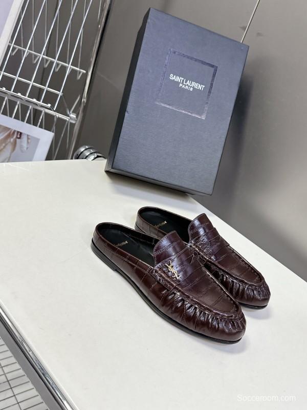 2025 Women Yves Saint Laurent Dark Brown Leather Loafers