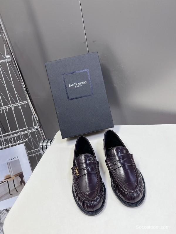 2025 Women Yves Saint Laurent Black Calf Leather Loafers KFY00350
