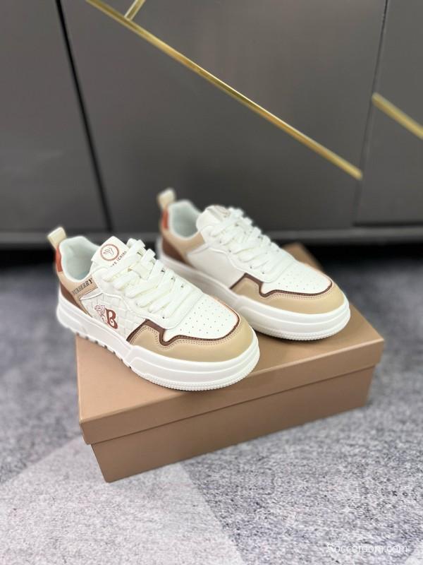 2024 Women Burberry White Beige Leather Sneakers MJ00251