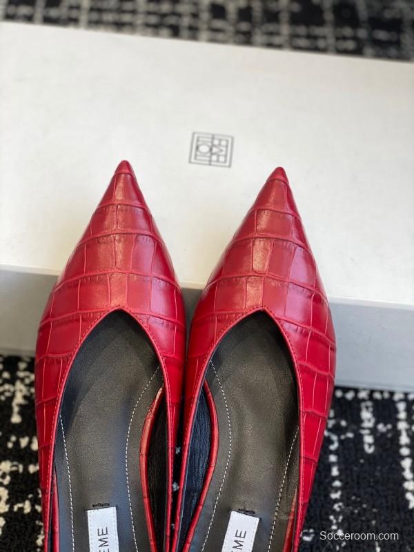 2025 Women Toteme Red Leather Pointed Toe Mule KFY00290